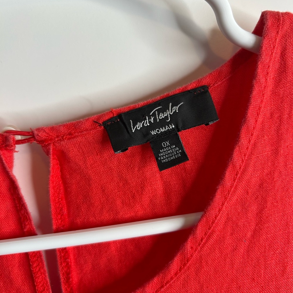 Lord & Taylor Woman Size 0X Sleeveless Linen Dress Red Beach Resortwear 3006 - Picture 5 of 8